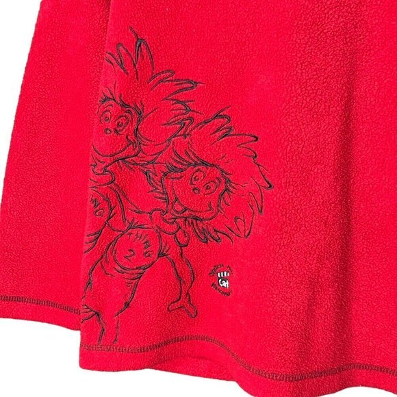 Cat and the Hat Fleece Pullover Sweater Embroidered Thing 1 and 2 Red Size Large - Picture 6 of 8